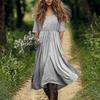 Women's Fashionable Cotton And Linen Solid-color Round-neck Half-sleeve Casual Loose Long Dress