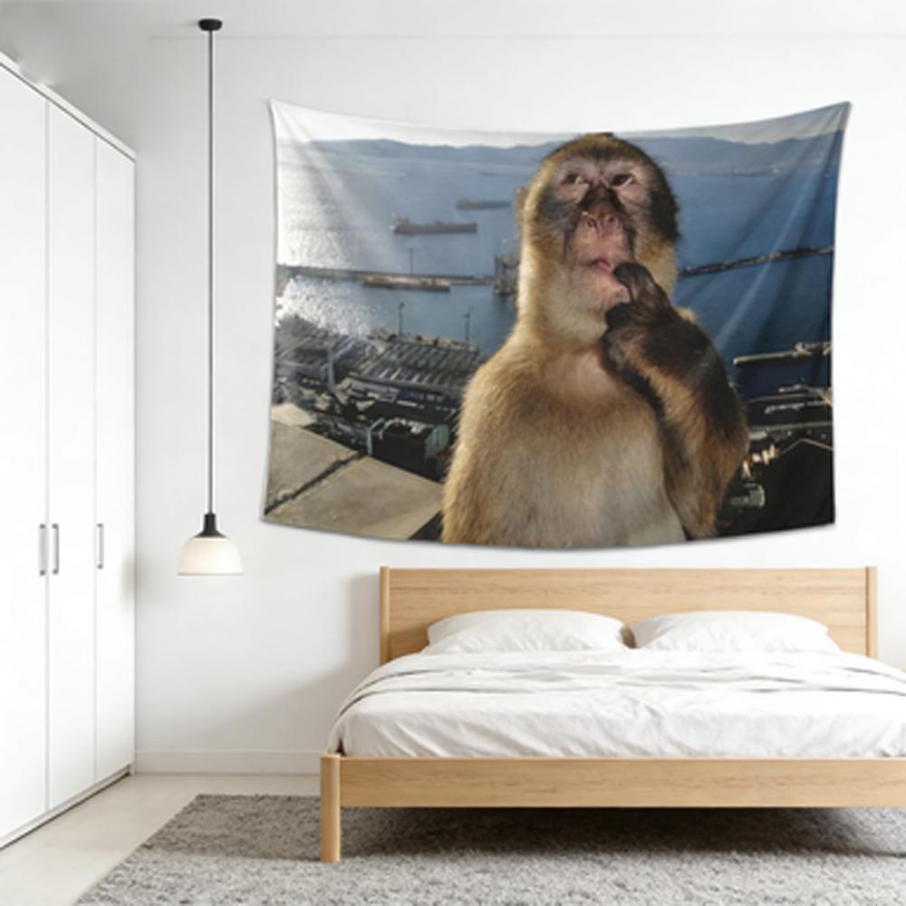 Monkey Polyester Tapestry Trendy Contemplative Wall Decor for Bedroom Living Room Unique Festival Birthday Gift
