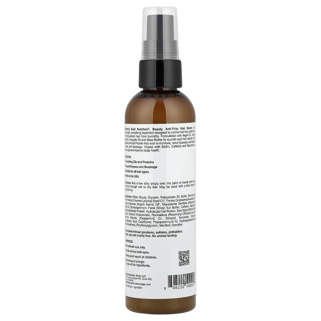 California Gold Nutrition Красота, Сыворотка для волос против пушистости, Биотин, Розмарин Мята, 4 жидких унции (118 мл)