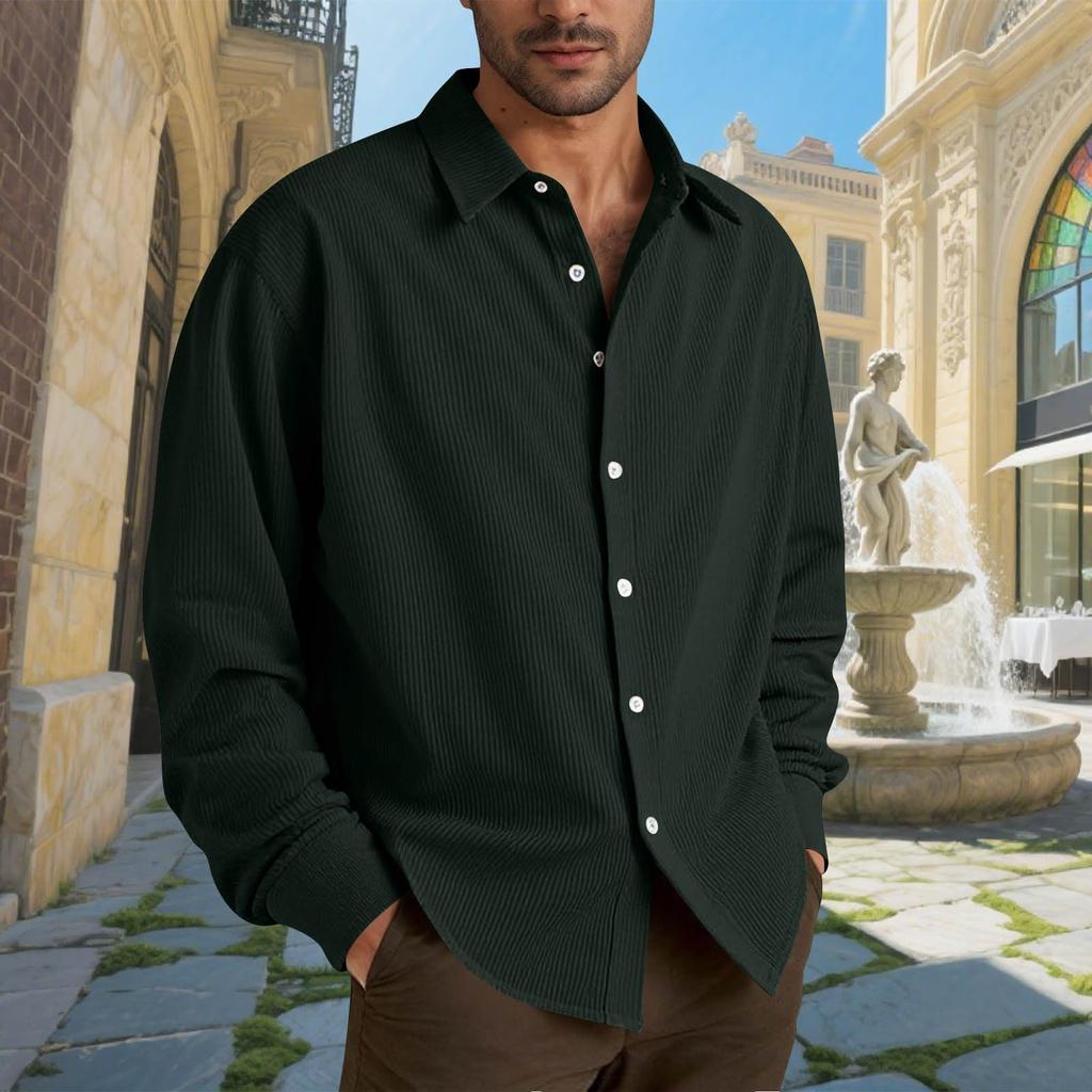 Мужские хлопковые рубашки с длинным рукавом, повседневная текстурированная футболка на пуговицах, свободные топы для отпуска, пляжа, легкие