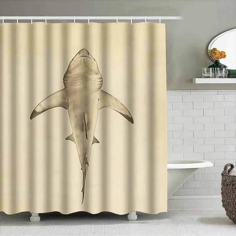 Винтажная шторка для ванной комнаты с акулами, водонепроницаемая, декор для дома, белая