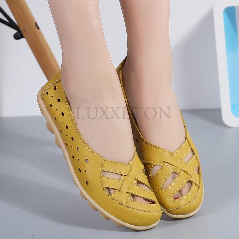 Summer Women Flat Shoes Casual Shoes Leather Slip-on Lofers Ladies Non-slip Cut Out Breathable Women's Moccasins Zapatos Mujer