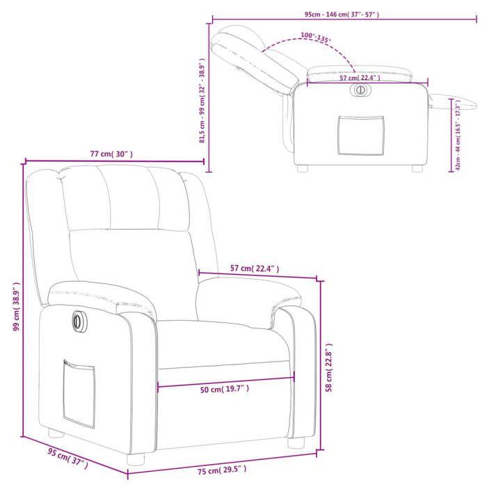 VidaXL Fauteuil Inclinable Électrique, Chaise de Relaxation avec Dossier et Repose-pied Réglables, Siège de Salon, Moderne, 3205179