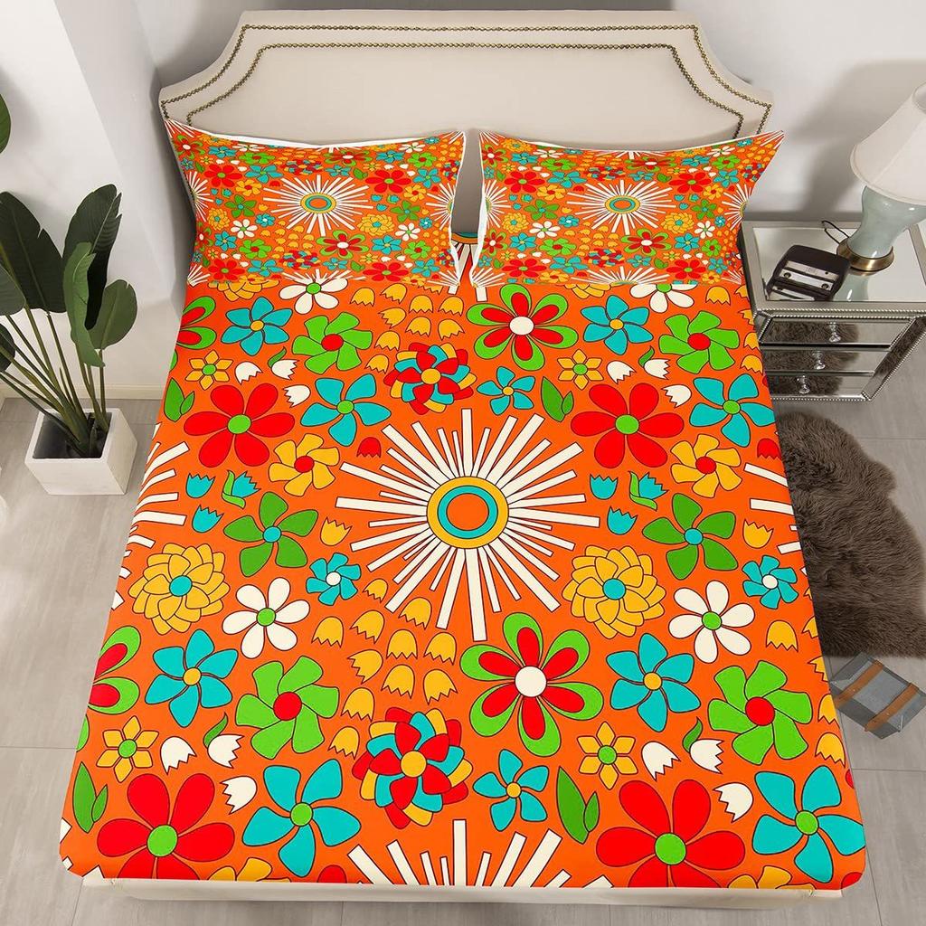 Mushroom Pattern Bed Hat Three-Piece Digital Printing Bed Hat Bedding Set Adult Children