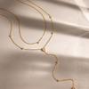 18K Gold Plated Stainless Steel Y Shaped Dainty Chain Water-Drop Pendant Necklace Double Layer Shiny Cubic Zirconia Necklaces