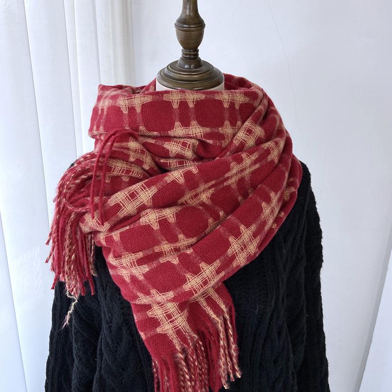 Scarf Women's New Winter Imitation Cashmere Warm Thickened Tic-tac-toe Plaid Shawl