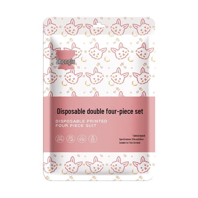 Дорожный одноразовый комплект простыни и пододеяльника для двуспальной кровати - 4 предмета