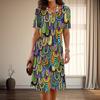 Women's Fashion Graceful Retro Pattern Print Summer Spring Short Sleeve O-Neck Casual Dresses