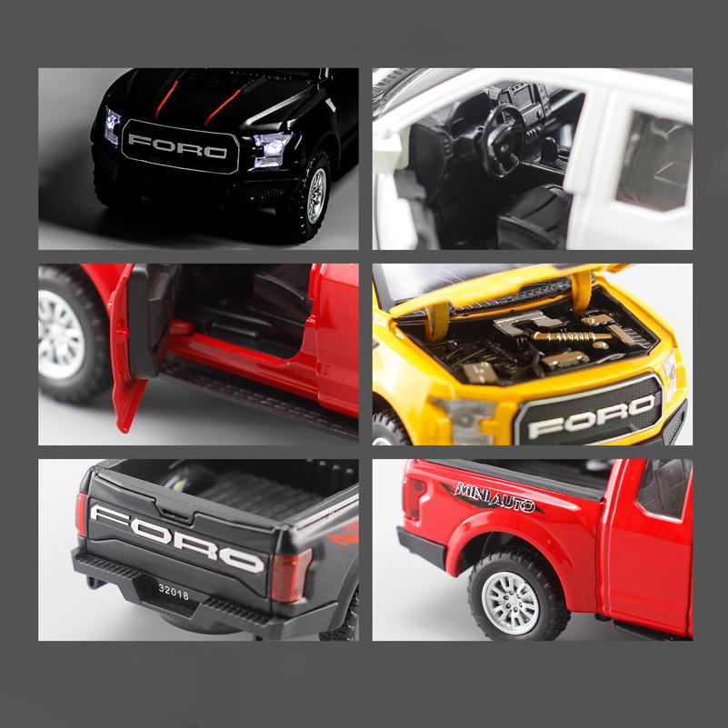 1:32 масштаба Ford Raptor F150, литая под давлением модель автомобиля из сплава, игрушечный автомобиль, грузовик со звуком и светом для детей, взрослых, подарочная коллекция
