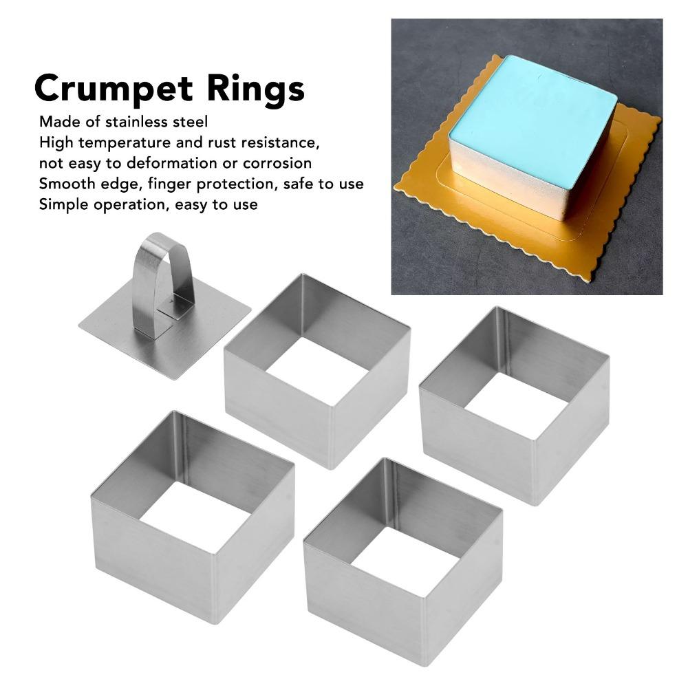4PCS with Pusher Mousse Ring Mold Stainless Steel Cookie Mold Crumpet Ring Restaurant Catering