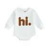 Baby Girls Casual Crewneck Romper Beige Long Sleeve Fuzzy Letter Embroidery Playsuit