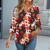 3/4 Sleeve Tops For Women T-Shirt Casual Flared Sleeves Print Tunic V Neck Pullover Blouse