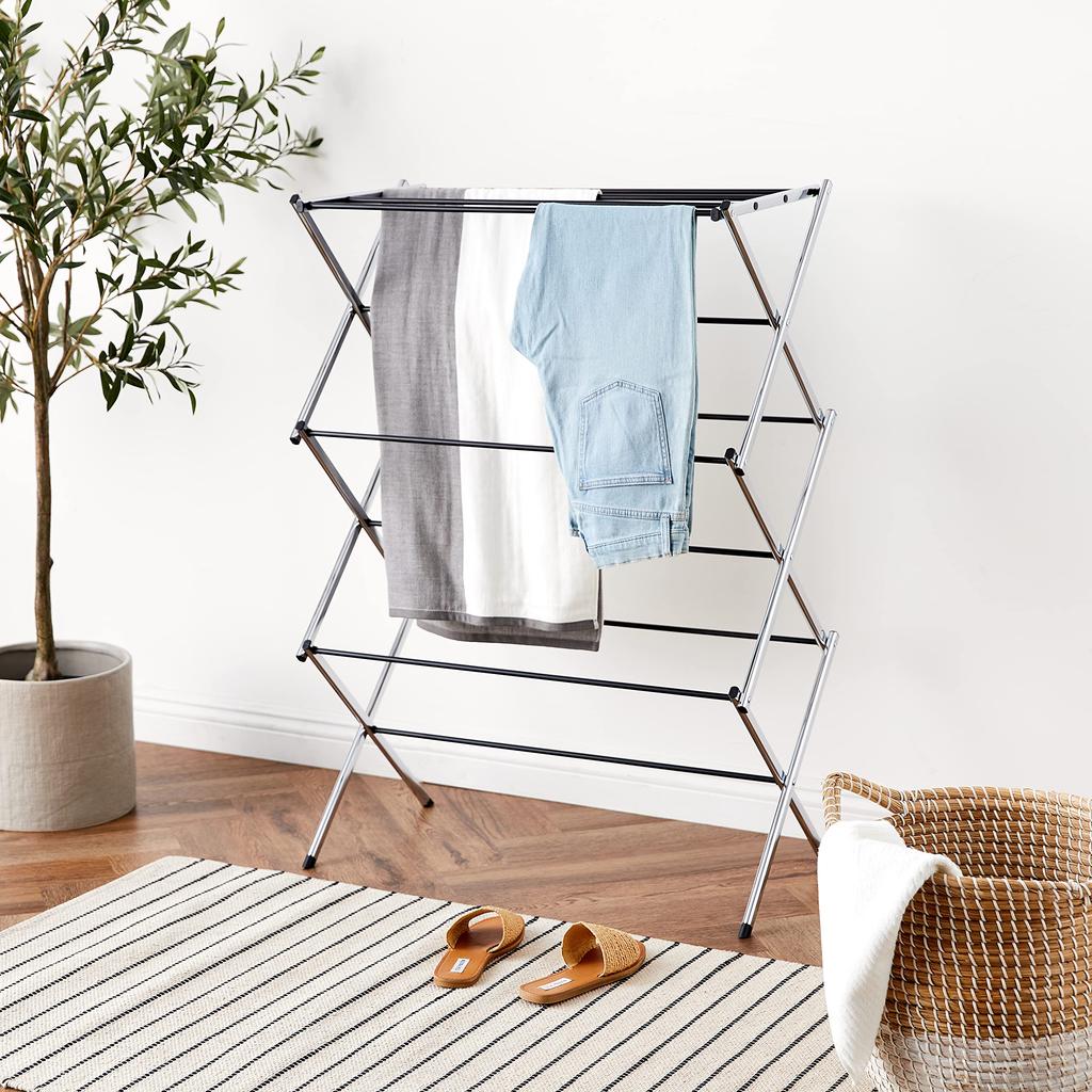 Amazon Basics Folding Clothes Drying Rack, Chrome Alloy Steel, 36.8 x 74.9 x 106.1cm (L x W x H)