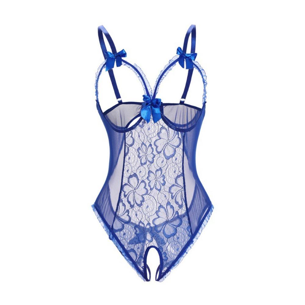 Deep V Women Underwear Open Crotch Lace Sling Nightwear Sweet Lace Bow Bodysuit  Gifts
