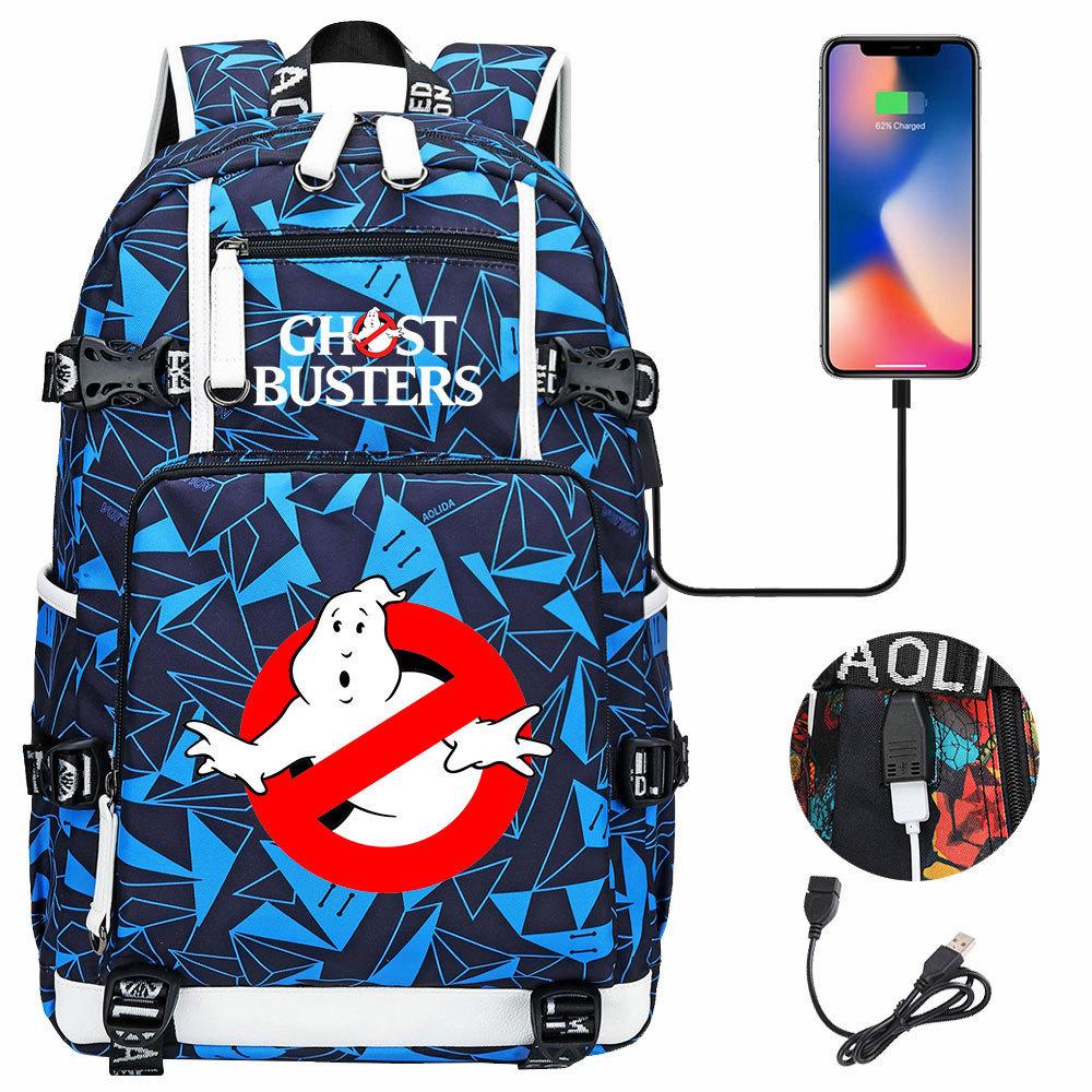 Ghostbusters Print USB Charging Backpack for Teens Students Casual Travel Outdoor Daypack