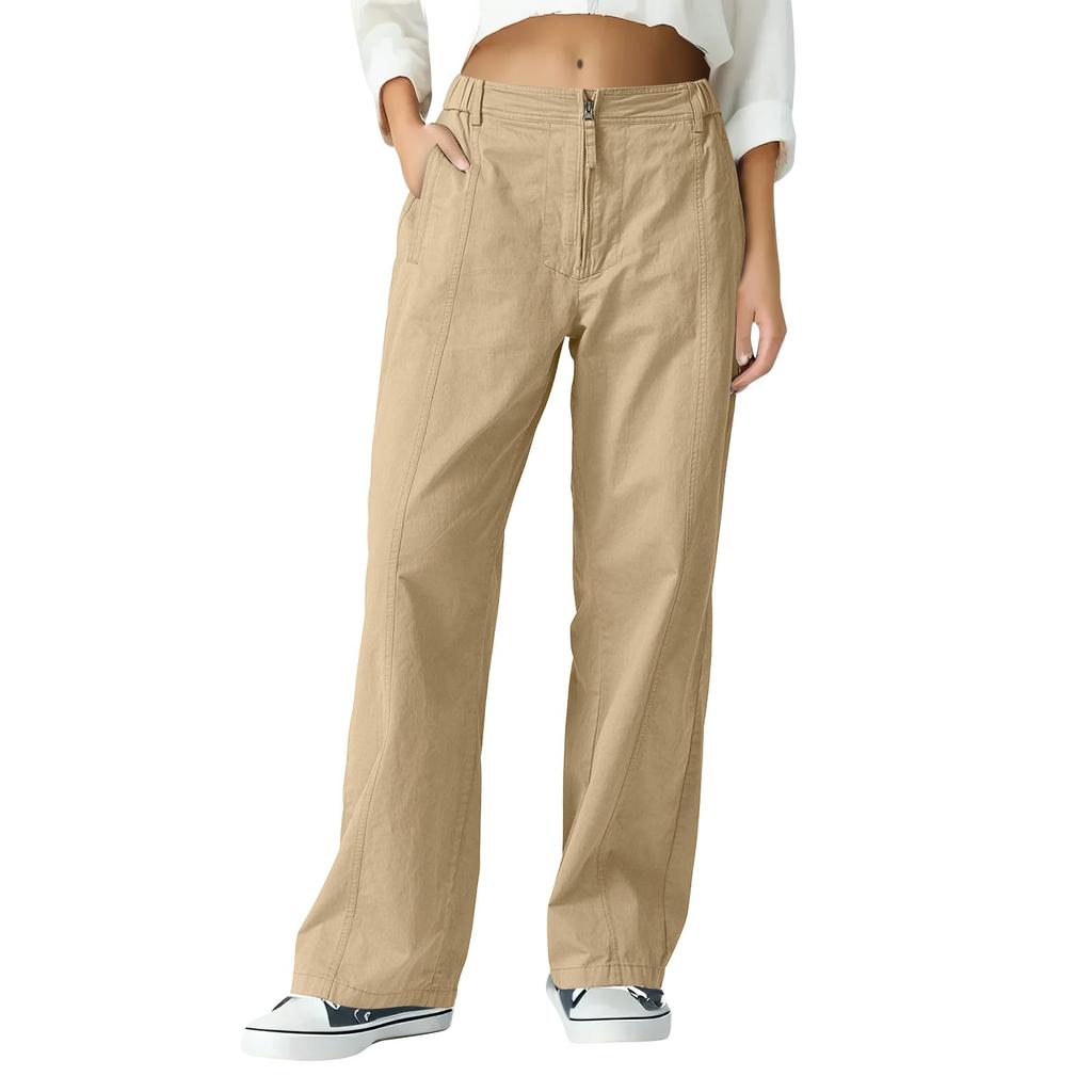 Женские широкие длинные брюки с застежкой-молнией спереди, повседневные брюки-карго с высокой талией и карманами, брюки-палаццо