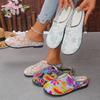 Fashion New Fashion Women Sandals Colorful Floral Pattern Sandals Mesh Round Toe Summer Casual Slippers Flats Lady Vacation Beach Shoes