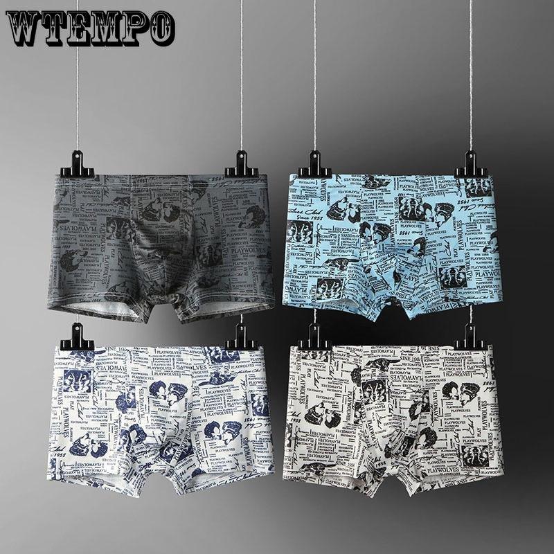 4шт Wtempo Boxer Мужское нижнее белье Короткие дышащие шорты с принтом Боксеры Сексуальные трусы