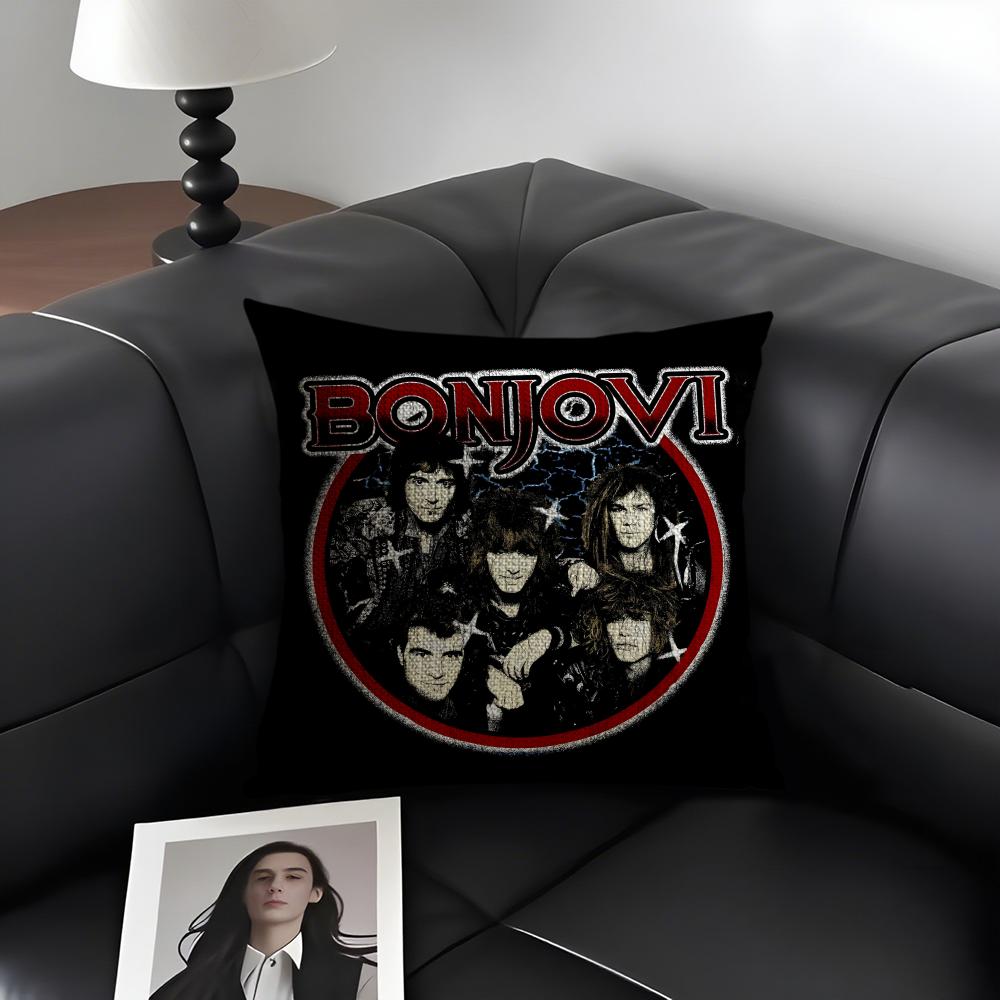 BBon JoviS Band Cushion Cover Natural Linen Organic Fabric DoubleSided Printing Sofa Home Decor Gift Pillow Case