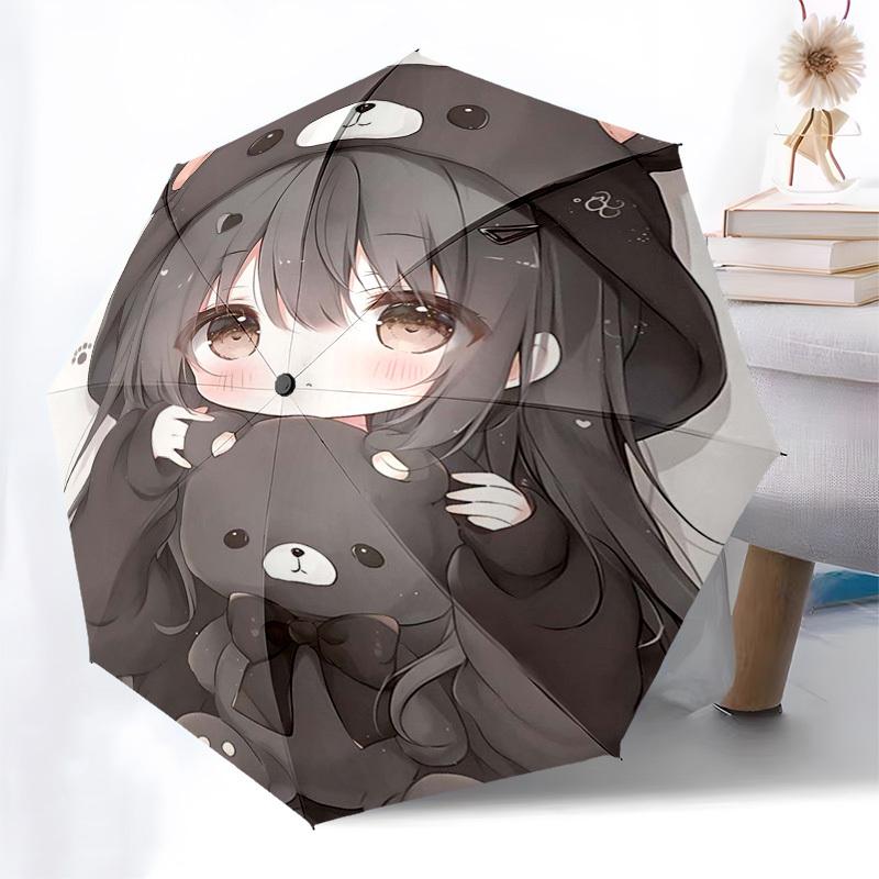 1pc Rilakkuma Automatic Opening/Closing Outdoor Umbrella with Portable Tri-Fold Design, 8-Rib Iron Frame - Perfect Gift for Fans, Travelers, Dail