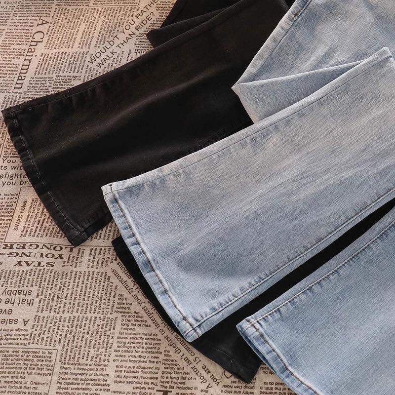 Women's High-Waist Flared Denim Trousers - Light Color, Slim Fit, Floor-Length, Autumn/Winter Versatile.