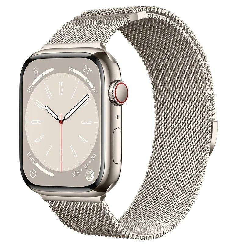 Миланский ремешок для Apple Watch 46 мм 42 мм 45 мм 44 мм 49 мм Магнитный ремешок из нержавеющей стали Ремешки для Iwatch Серии 11 10 9 8 SE 3 Ultra 2