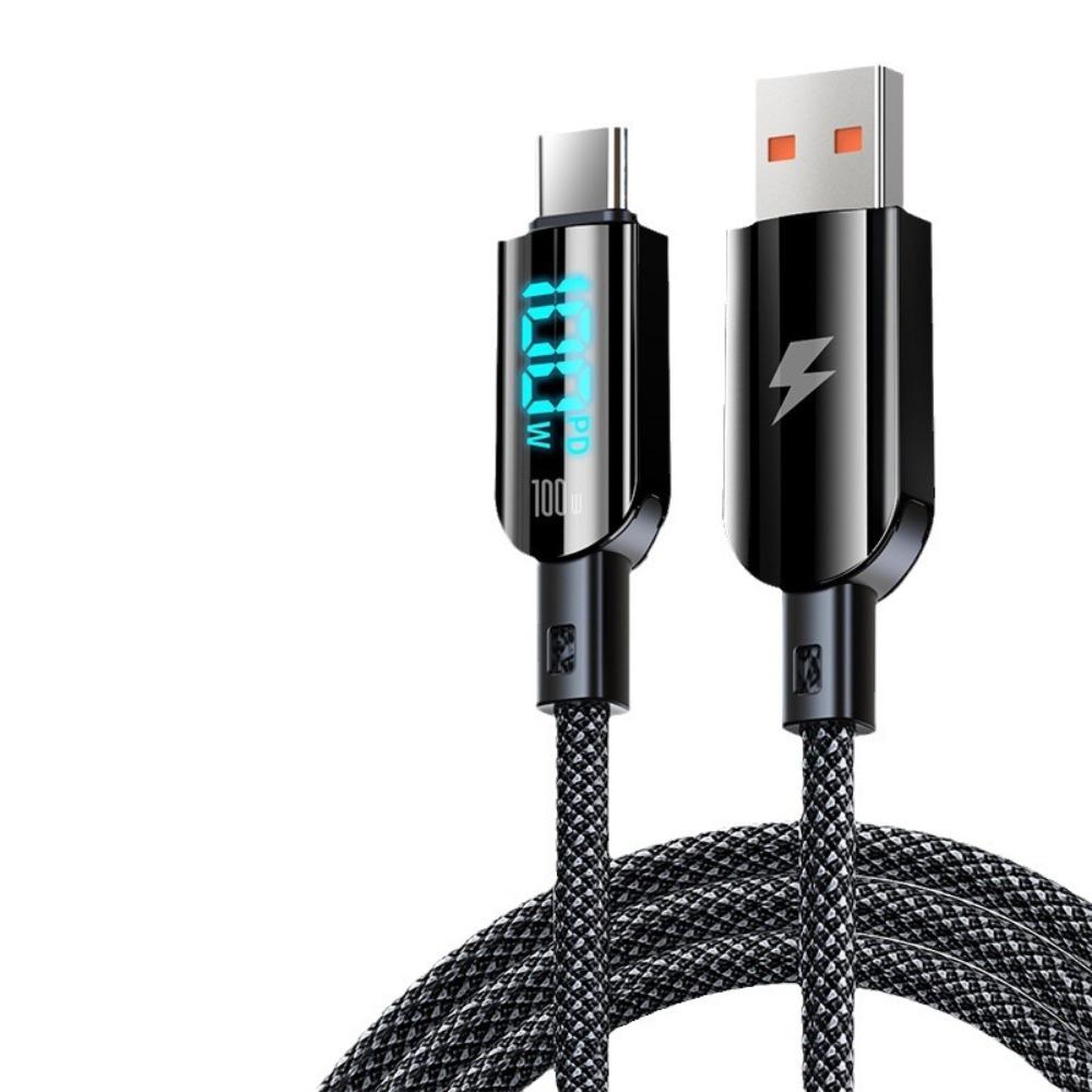 Модный кабель Type C на USB Type C с цифровым дисплеем, 100 Вт, видимая быстрая зарядка, нейлоновая оплетка, высокоскоростной кабель для передачи данных