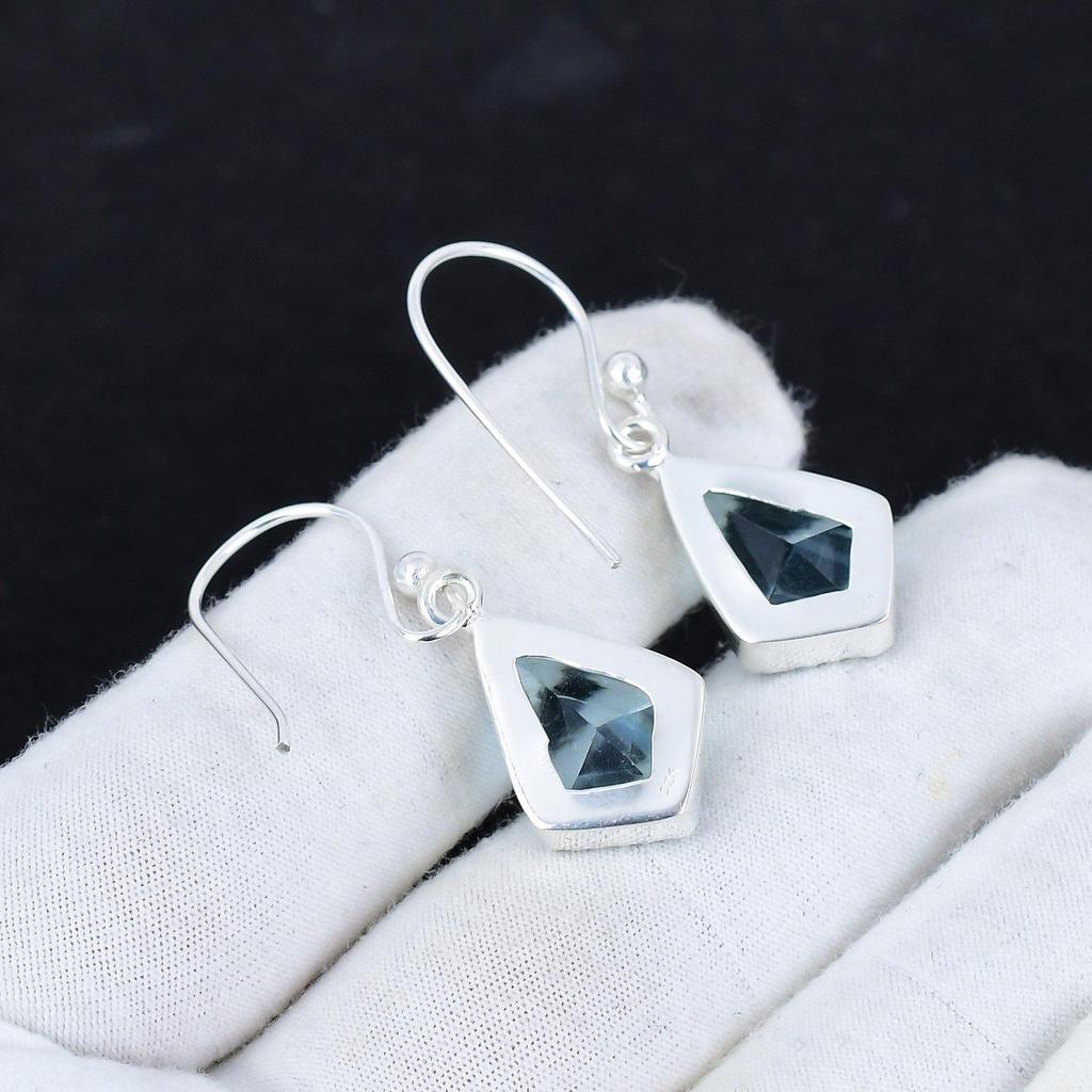 Aquamarine Gemstone Antique Earrings 925 Sterling Silver Earring, Boho Silver Jewelry Dangle Earrings, Gifts For Valentine Day Gifts For Her