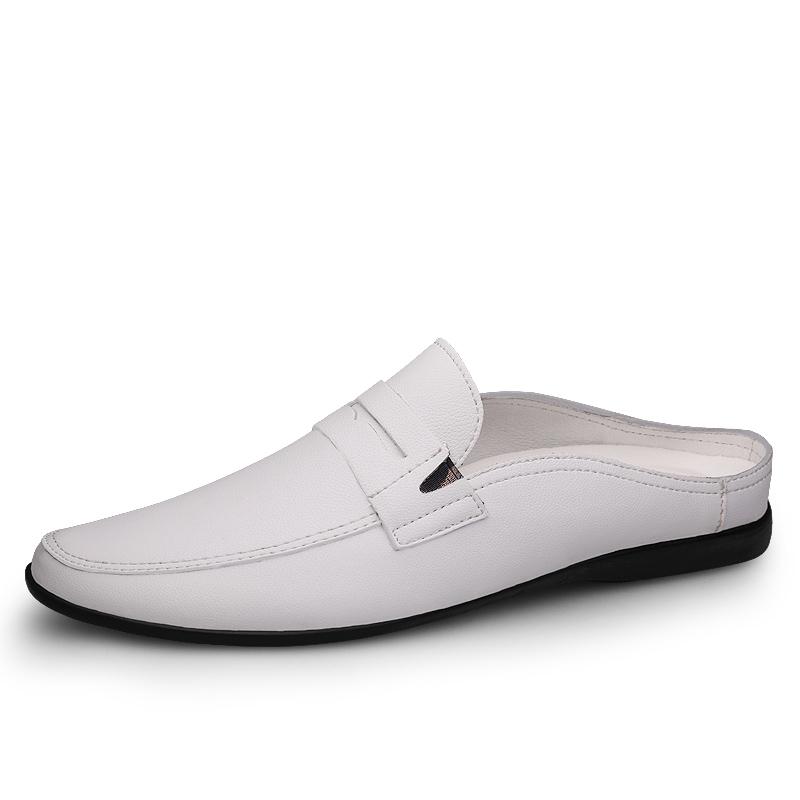 Fashion Handmade Loafers Summer Slip On Half Shoes for Men Genuine Leather Slippers Casual Breathable Comfy Male Muller Shoes Half Drag