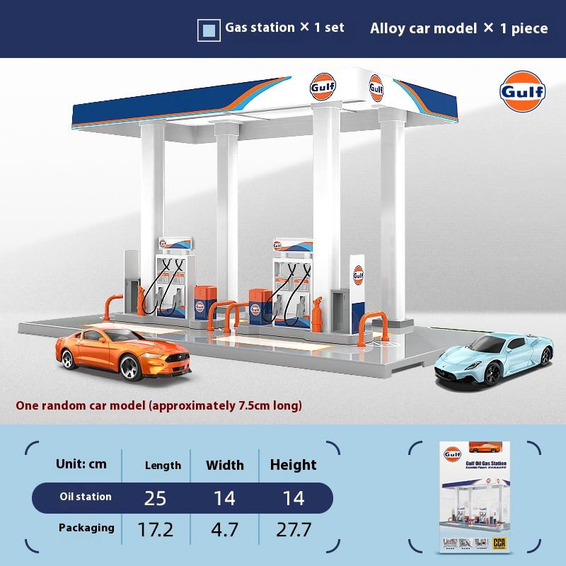 1/43 1/64 Bay Gas Station Assembly Model Children's Toy Scene Alloy Car Set, Suitable for Boys Over 3 Years Old