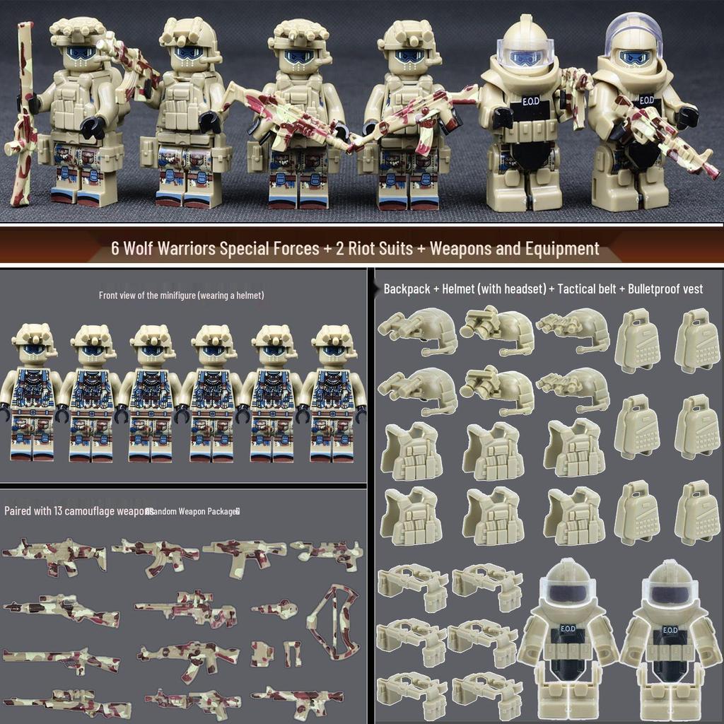 Desert War Wolf Special Forces Humvee & Police Soldier Minifigure Building Blocks Compatible with LEGO