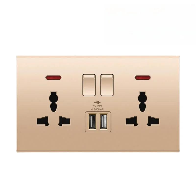 Uk Type 86 13A Универсальный розовое золото 220 В настенный большой деформированный 1-клавишный 2-позиционный крестовой выключатель света, USB электрическая розетка