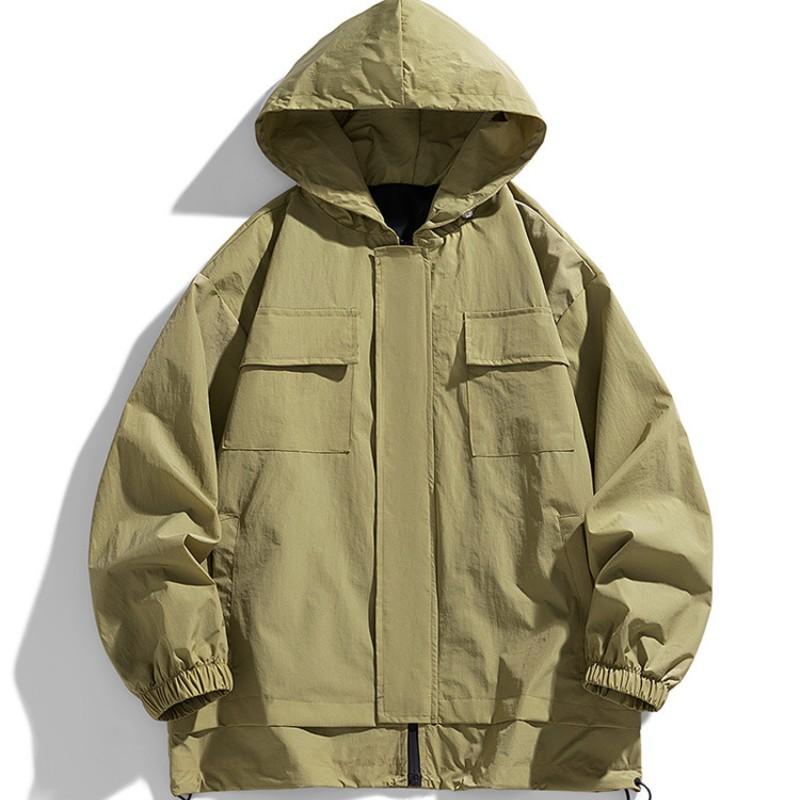 Японское повседневное однотонное свободное пальто с капюшоном, мужская осенняя универсальная водонепроницаемая солнцезащитная куртка из жесткого материала для пар