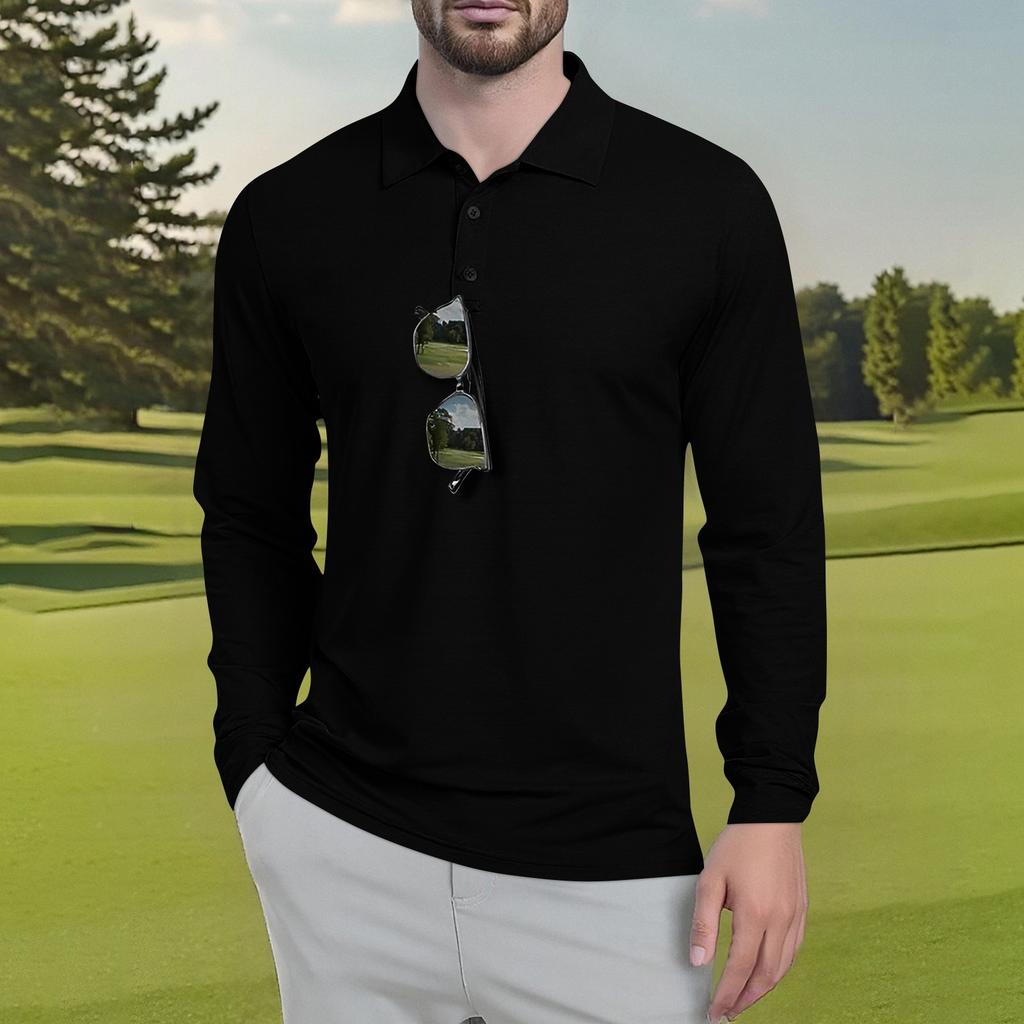 Men's Classic Golf Shirts Ice Silk Breathable Long Sleeve Performance Collar Shirts Lightweight Summer Casual Quick Dry Tee