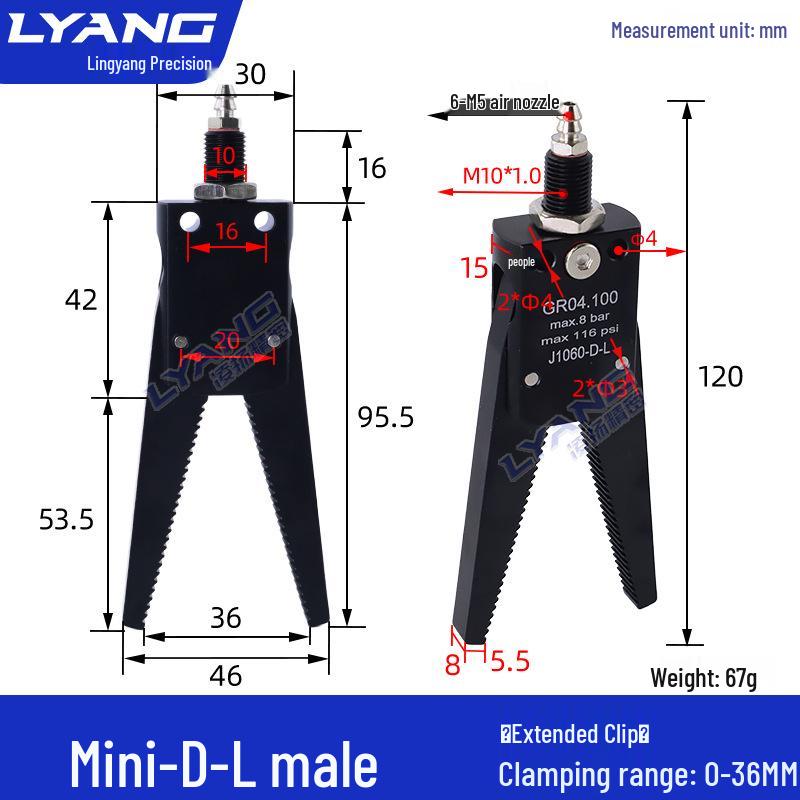 Pneumatic Mini Grippers: A/B/C/E Robot Arm Clamps for Injection Molding (J1060/J1080).