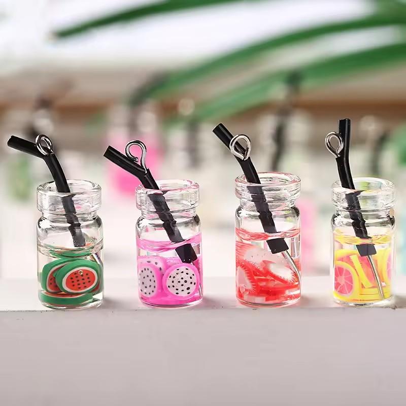 Hot Sale Miniature Fruit Beverage Drinks Bottle Charms Small Glass Material Resin Pendant for Earring Jewelry Making Souvenirs