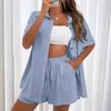 Solid Color Casual Short Sleeve Shirt Loose Short Pants Sets Summer Women's Two Pieces Suit Full Set Outfit Clothes