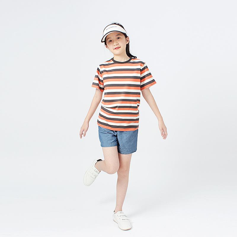 Детская одежда летняя корейская версия нового женского сокровища с коротким рукавом для больших детей трикотажный полосатый топ для девочек с коротким рукавом футболка