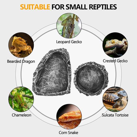 Reptile Feeding Dish Realistic Stone-Like Reptile Water Dish Food Bowl Terrarium Reptile Feeding Corner Bowl for Bearded Dragons Lizard Frog Gecko