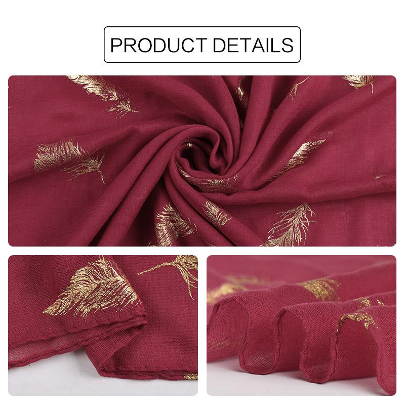 Muffler Women Soft Bronze Feather Print Neck Scarf Wrap Scarves