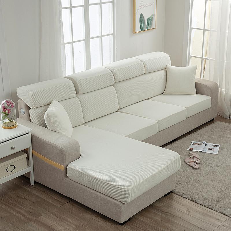 1Pc Solid Color Jacquard Sofa Seat Cushion Cover Polar Fleece Elastic Sofa Cover For Living Room Chair Cover Furniture Protector