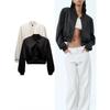 Women's Autumn Silk Satin Texture Bomber Jacket Round Collar Long Sleeves Satin Bomber Jacket Female Casual Outerwears