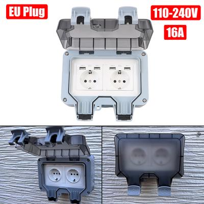 IP66 Всепогодная уличная настенная розетка для дома и сада, выключатель питания, розетка 16A, двойная розетка европейского стандарта