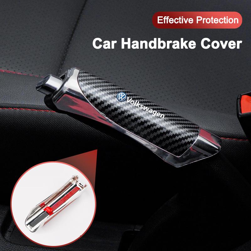 Valve Stems Caps Carbon Fiber Car Leather Handbrake Cover Protective Sleeve Hand Brake Protection For Volkswagen Vw Magotan Polo QQ3