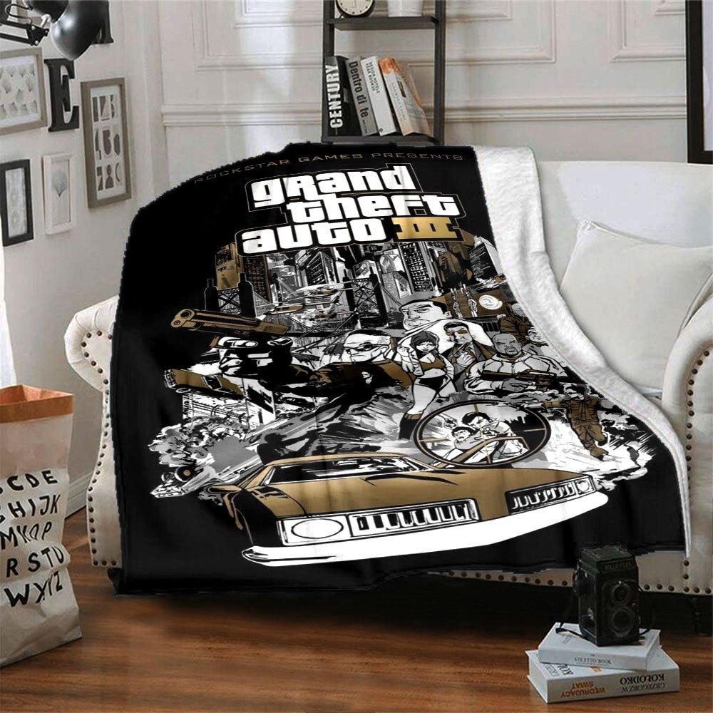 1 шт. Мягкое фланелевое одеяло Grand Theft Auto с дизайнерским принтом. Уютное одеяло для всех сезонов, идеально подходит для дивана, кровати, офиса