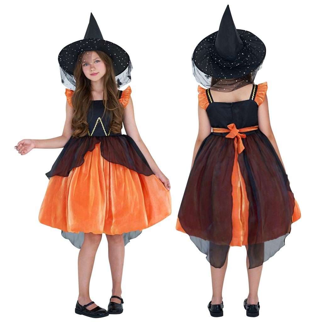Halloween Girls Dress Printed Dress Witch Role Play Cosplay Costume Masquerade Costume