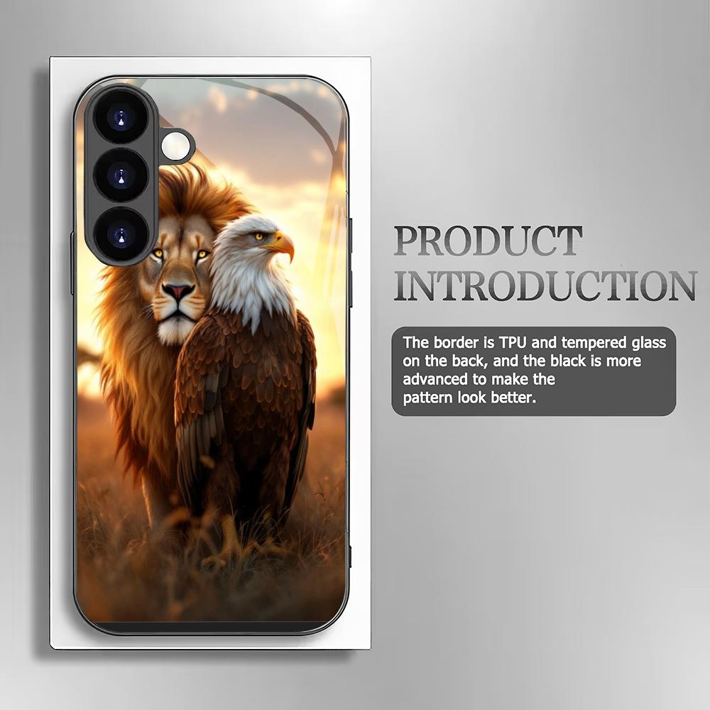 Чехол из закаленного стекла с рисунком "Лев и Орел" для Samsung Galaxy S26 S25 S24 S22 S21 S20 FE/Ultra/Plus, устойчивый к царапинам