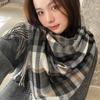 2024 Осень/Зима Новый Шарф с Кисточками Женский Универсальный Клетчатый Утолщенный Студенческий Парный Шарф Имитация Кашемира Теплая Шаль