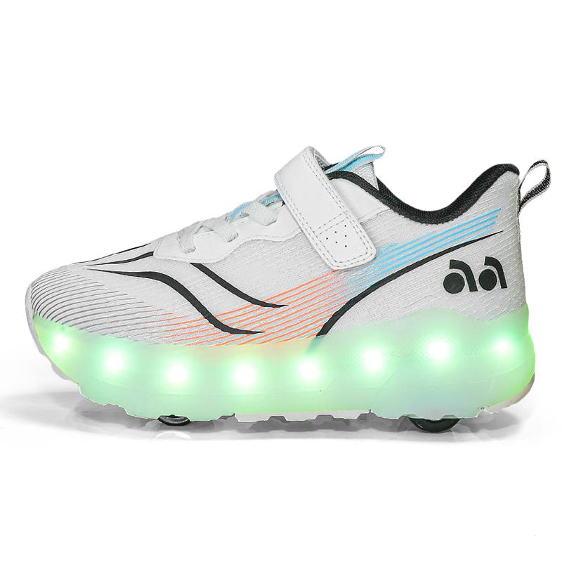 BoyS Four-wheeled Charging Flat-shaped Shoes LED Lamp Shoes Runaway Shoes Roller Skating Sports Shoes Girl Skates