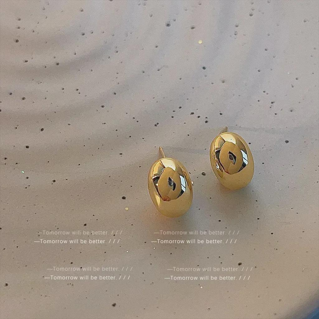 Корейские серьги Niche Golden Bean: Элегантный и универсальный дизайн серебряных игл для женщин